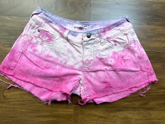 Cut off shorts 90s y2k grunge tie dye pink ombre … - image 2