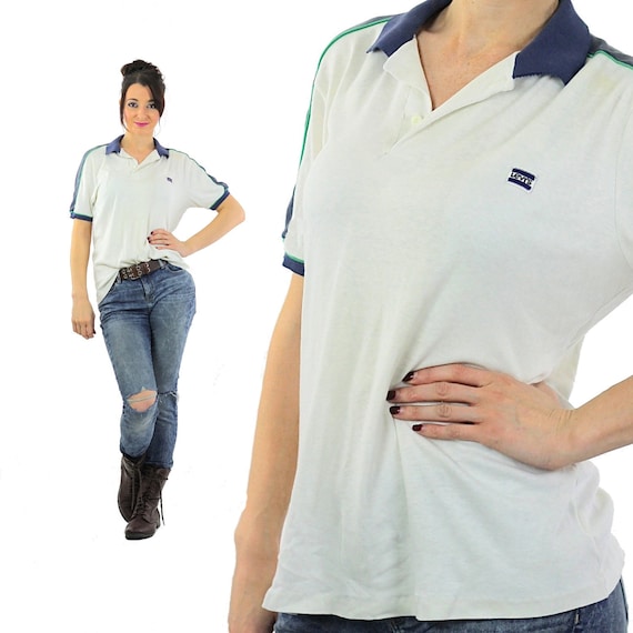 Polo shirt white oversized slouchy shirt navy blu… - image 1