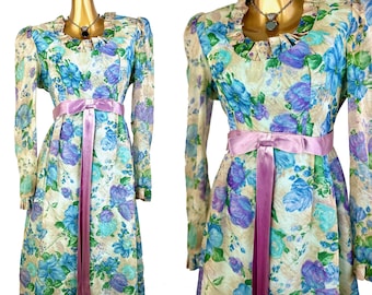 Vintage 60s 70s boho dress floral print prairie dress