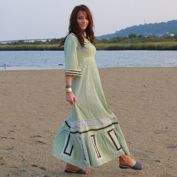 Vintage 60s 70s Boho Hippie Mexican Dress Georgia Charuhas Maxi  