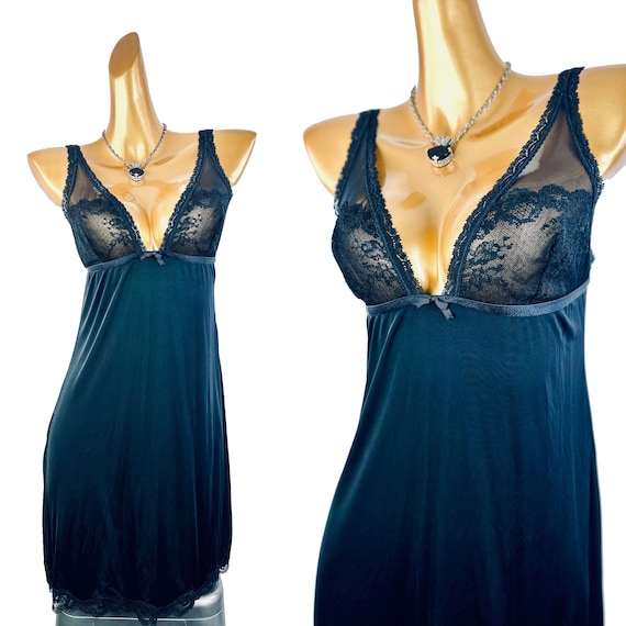 Victoria Secret Lingerie Slip Dress Black Lace Trim Deep V Plunging Large -  Etsy