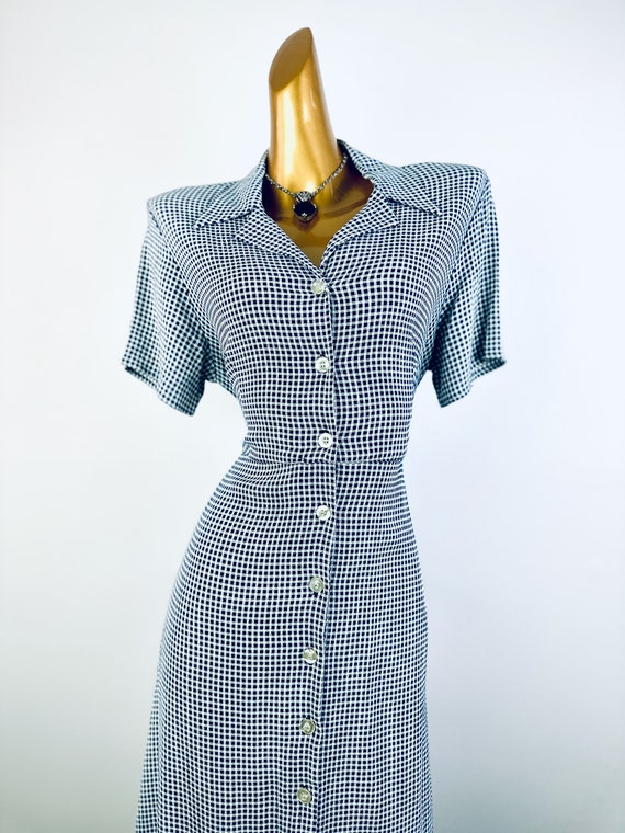 90s cottagecore dress casual buttondown blue ging… - image 4