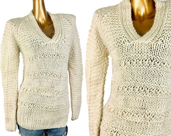 grandma sweater vintage oversized chunky knit top beige Medium/Large