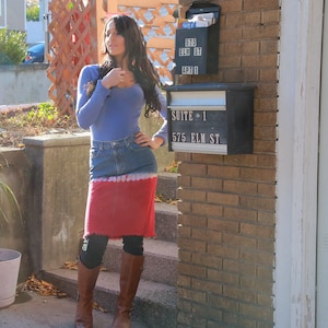 Tie dye skirt  red white blue denim boho hippie blue jean mini skirt M