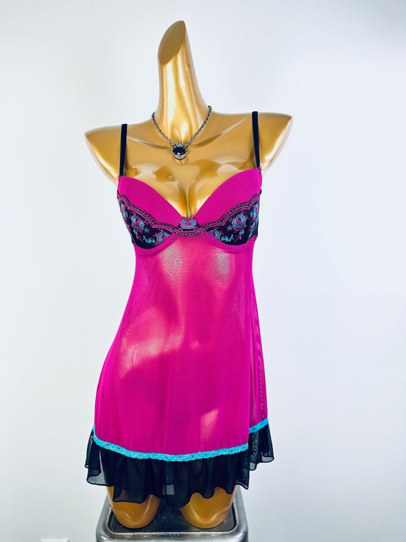 Y2k Grunge Goth Lingerie Babydoll Slip Dress Sheer See Through