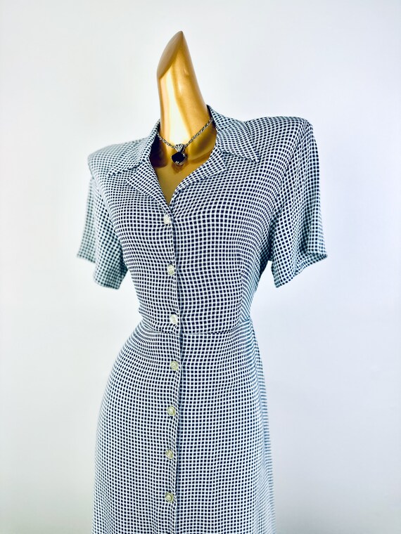 90s cottagecore dress casual buttondown blue ging… - image 5
