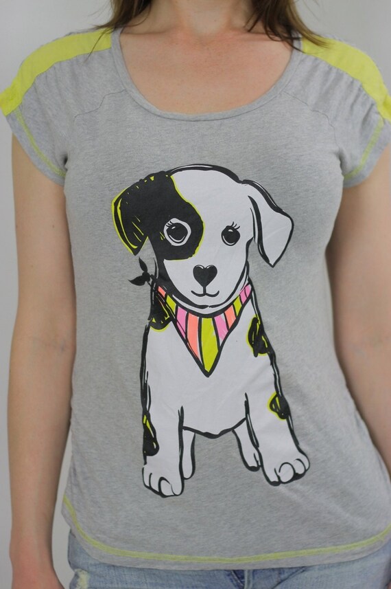 Puppy dog vintage t shirt Grey Tee Size Small - image 4