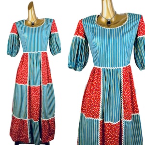 70s prairie dress festival peasant puff sleeve hippie bohemian maxi dress size 12