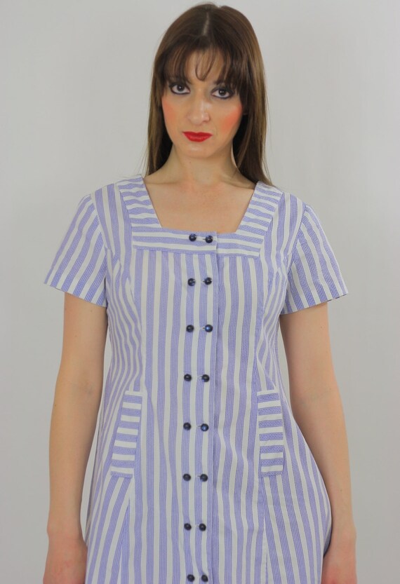 Vintage 60s striped nautical sailor dress button … - image 4