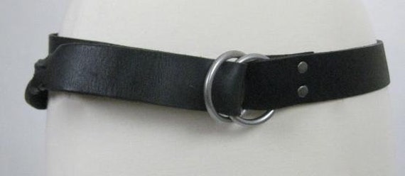 Vintage 80s Boho black leather belt Adjustable ri… - image 3