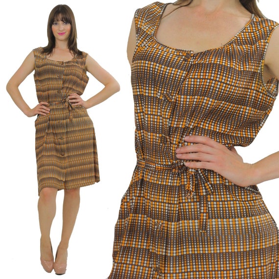 60s 70s mini dress vintage mod abstract button do… - image 1