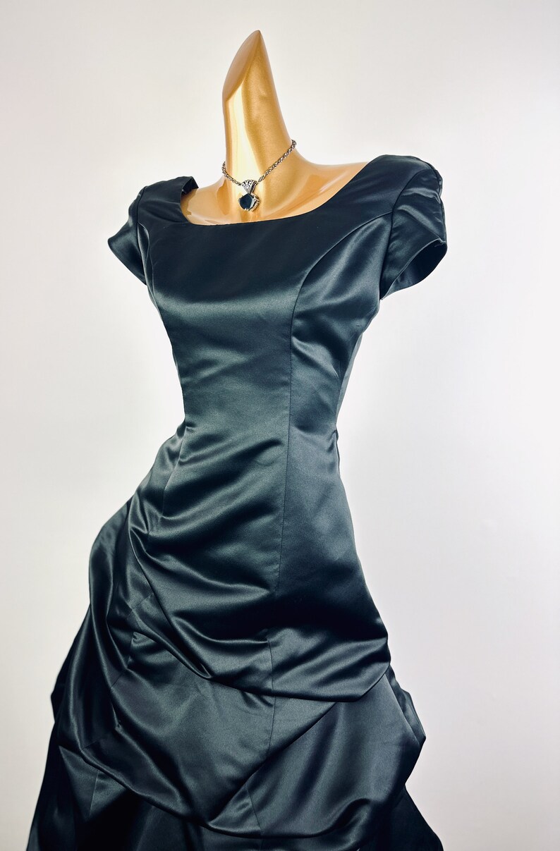 Goth Prom Dress 90s vintage black satin Ballgown wedding guest dress formal image 4