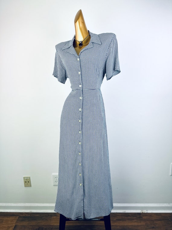 90s cottagecore dress casual buttondown blue ging… - image 9