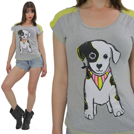 Puppy dog vintage t shirt Grey Tee Size Small - image 1