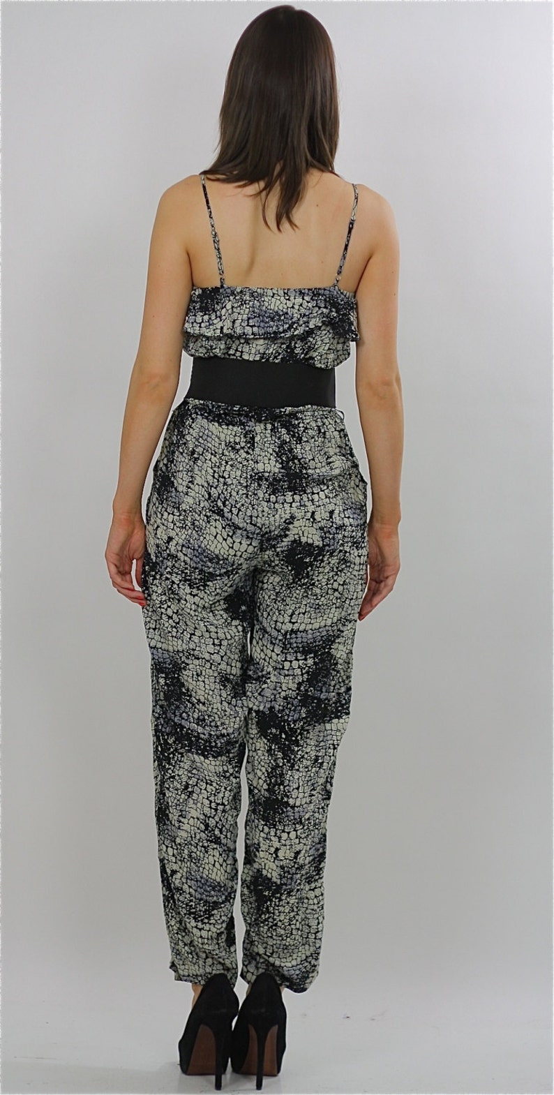 summer boho jumpsuit vintage 90s spaghetti strap snakeskin print image 3