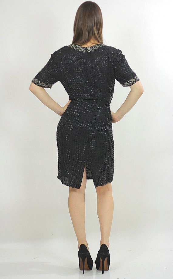 Black Sequin beaded mini dress Deco party - image 3