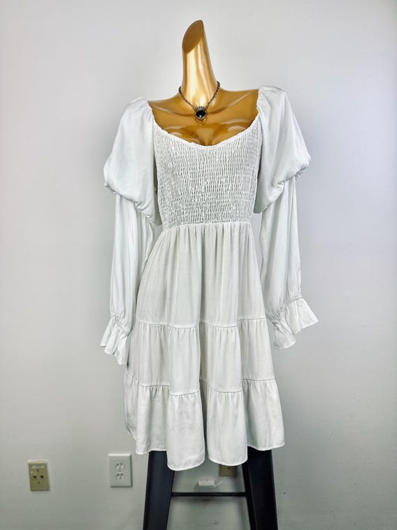 navy blue dress for baby girl 90s Milkmaid Dress Cottagecore Sundress Prairie Puff Sleeve Dress