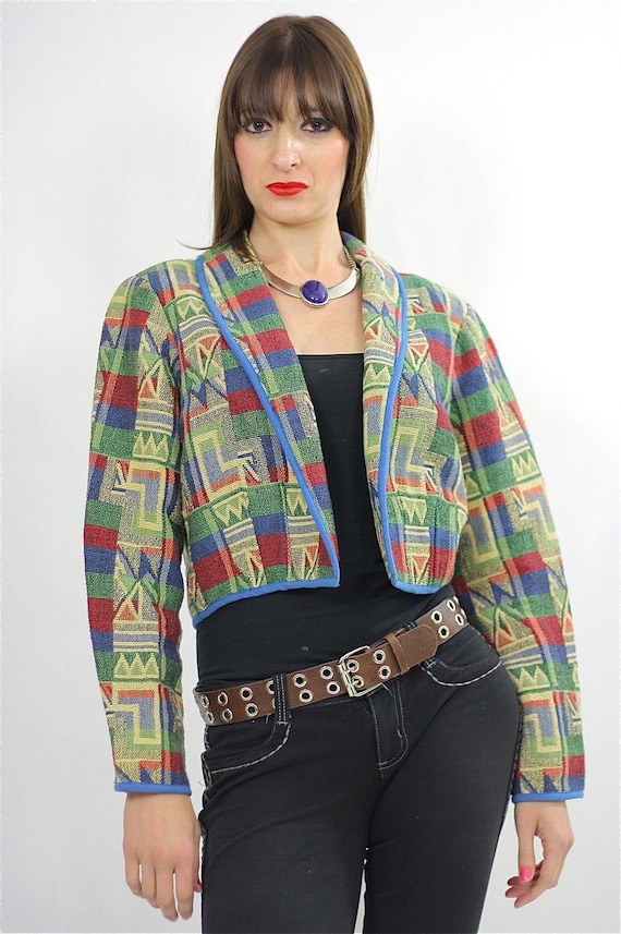 Vintage 80s Southwestern Boho Short Cropped jacket