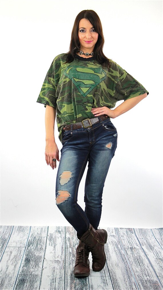 Camouflage T Shirt Army Green Military Tshirt Superman Graphic