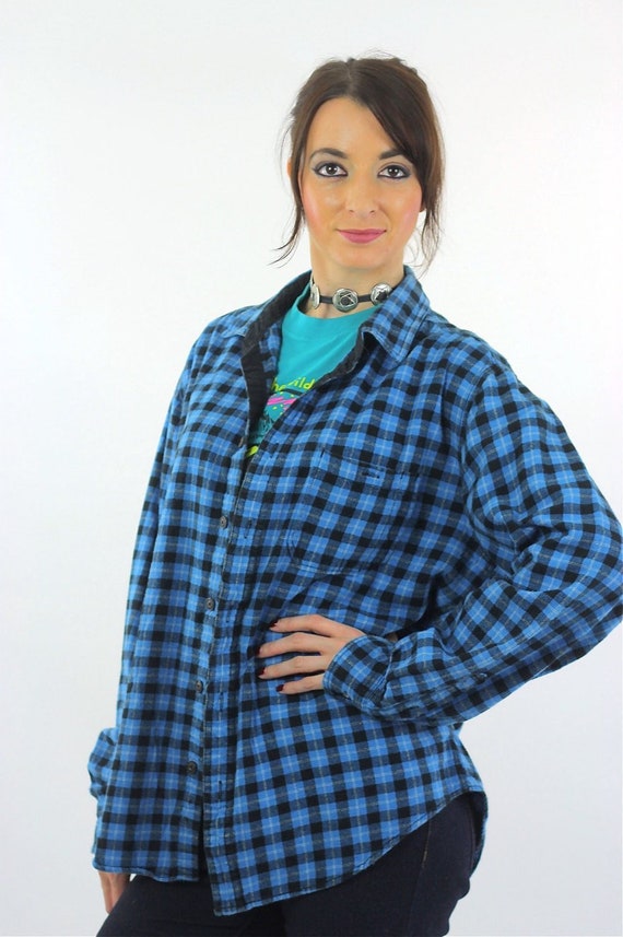 Vintage 90s Blue plaid shirt flannel Lumberjack b… - image 3