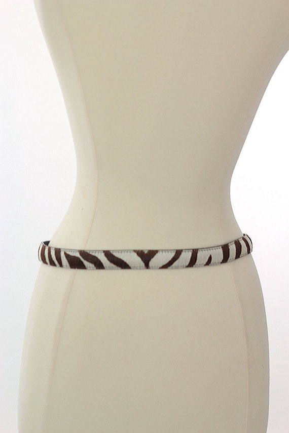 Vintage zebra belt animal belt Leather skinny belt - image 3