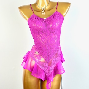 Vintage 80er Jahre Teddy Dessous Spitze Spitze Rosa Rüschen Rüschen