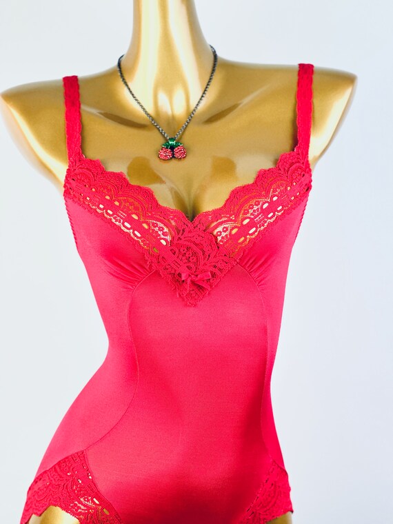 Vintage olga lingerie Teddy Bodysuit Red Size Sma… - image 8