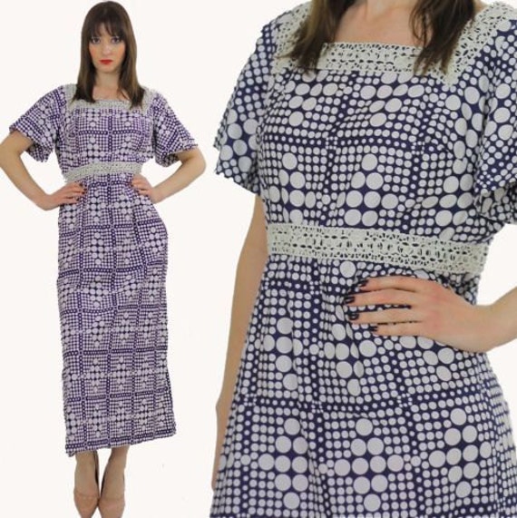 60s 70s hippie dress high waisted abstract print M
