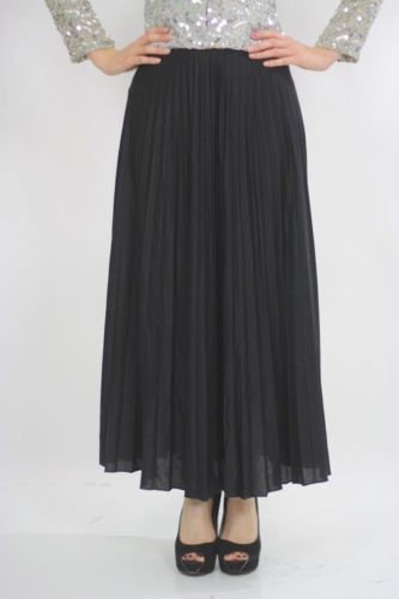 Vintage 70s Grecian Goddess black pleated boho pa… - image 9