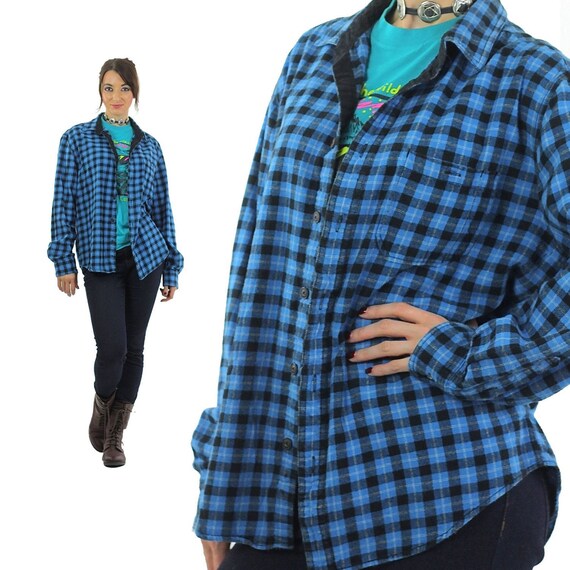 Vintage 90s Blue plaid shirt flannel Lumberjack b… - image 1