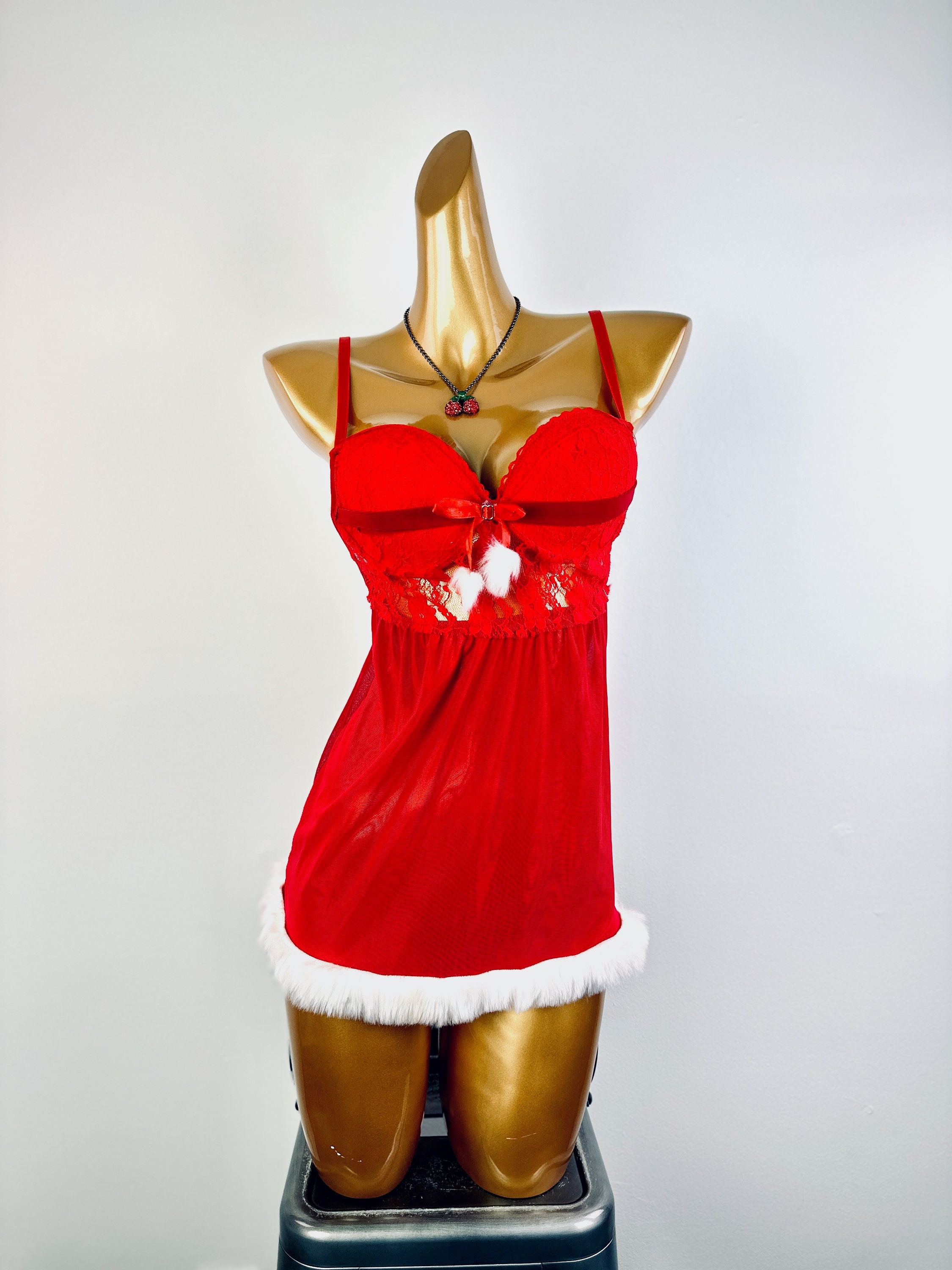 Christmas Lingerie Babydoll Slip Dress Holiday Outfit