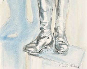 Riding Boots 3, Archival print of vintage, English riding boots, reproduction of original artwork