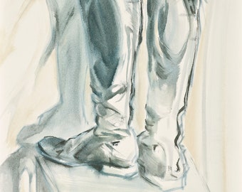 Riding Boots 1, Archival print of vintage, English riding boots, reproduction of original artwork