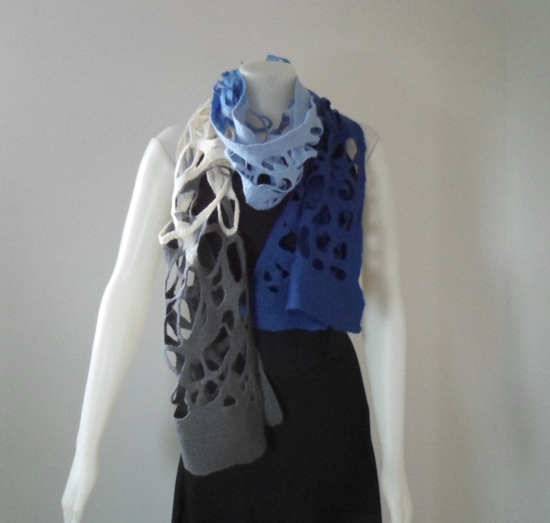 Sky Felt Scarf Colors of the Sky in Open, Lacy, Handmade Felt - Etsy