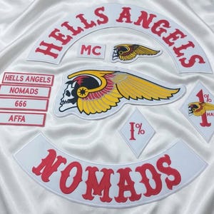 Hells Angels Nomads Biker Patch Set: Winged Skull, MC, 1%, Rocker Embroidery