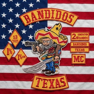 Bandidos Texas MC Patch Set | Geborduurde 1%er Diamond Badges & Motorclub Rugpatches