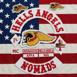Conjunto de parches para motociclistas Hells Angels Nomads MC / Parches traseros para casco con calavera y alas