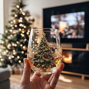 Christmas Glass Tumblers, Reusable Holiday Drinkware with Santa Reindeer Design, Family Party Gift Se