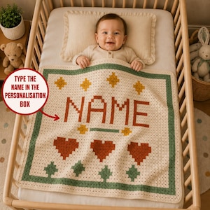 Patrón de manta de ganchillo C2C con nombre personalizado (60x45), PDF de manta de ganchillo personalizada