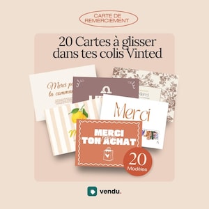 Peut inclure: Un ensemble de vingt cartes de remerciement rectangulaires pour colis, présentant divers motifs dont des imprimés floraux, des fonds rayés avec une illustration de citron et des textes comme Merci pour ton achat et Merci.