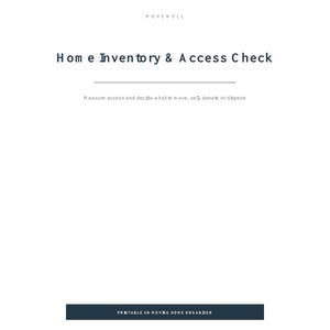 May include: A white document page titled MOVEWELL Home Inventory & Access Check with the subtitle Measure access and decide what to move, sell, donate or dispose. At the bottom, a dark blue bar reads PRINTABLE UK MOVING HOME ORGANISER.