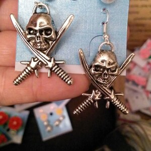 Handmade Skulls/swords earrings and pearl type earrings