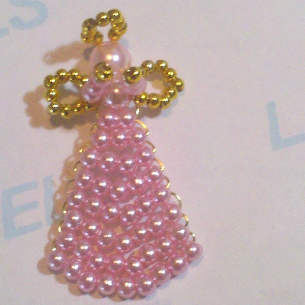 Beaded Wire Breast Cancer Awareness Angel Pins with Pink and Your Choice of Gold Or Silver Halo and wings and Hands