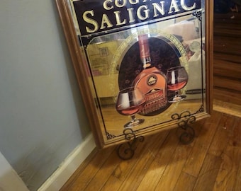 VINTAGE  Salignac Cognac Wood Framed Advertising Bar Mirror (Rare)