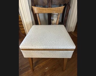 Vintage Mid-Century Modern Sewing Box Chair, Low Back Chair, MCM Chair