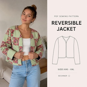 Women’s Jacket Sewing Pattern | PDF Coat Pattern | Reversible Quilted Jacket | Cardigan Sewing Pattern | Instant Download