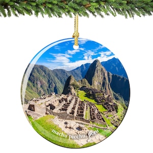 Machu Picchu Christmas Ornament of Peru in Porcelain, Double Sided 2.75 Inches