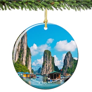 Halong Bay Christmas Ornament of Vietnam in Porcelain, Double Sided 2.75 Inches