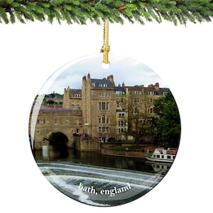 Bath Christmas Ornament of England in Porcelain, Double Sided 2.75 Inches