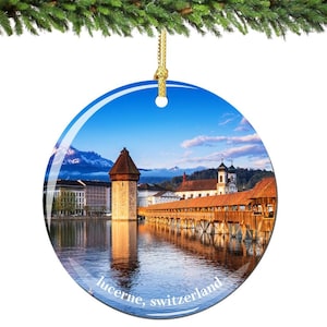 Lucerne Switzerland Christmas Ornament, Porcelain 2.75 Inch Swiss Christmas Ornaments